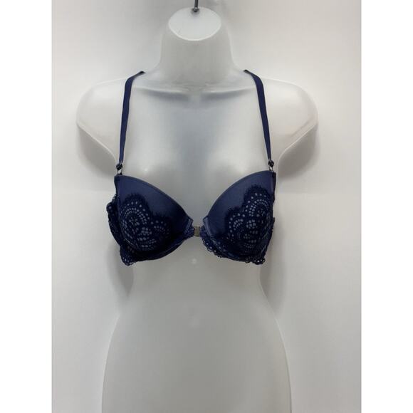 Victoria Secret Bras Dream Angels Lined Demi Blue Front Closure Lace Size 36C - Picture 1 of 6